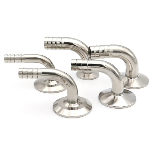 Sanitary Tri Clamp to 90 Degree Elbow Style Hose Barb Pipe Fitting Stainless Steel