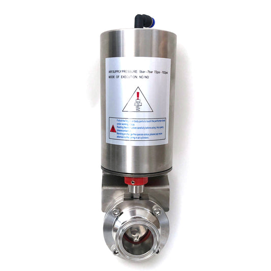 Pneumatisch betätigtes hygienisches Tri-Clamp-Absperrventil mit Federrückstellung aus rostfreiem Stahl