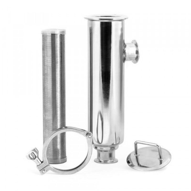 SS304 1,5" Tri-Clamp Hopstrainer mit seitlichem Eingang, Keildraht, 150 Mesh (100 Mikro), 3" Körper