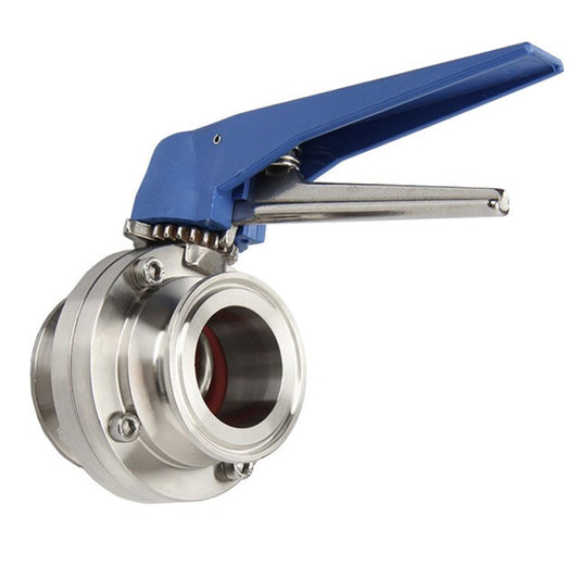 Tri Clamp Compatible Butterfly Valve with Blue Squeeze Trigger Handle Stainless Steel 304