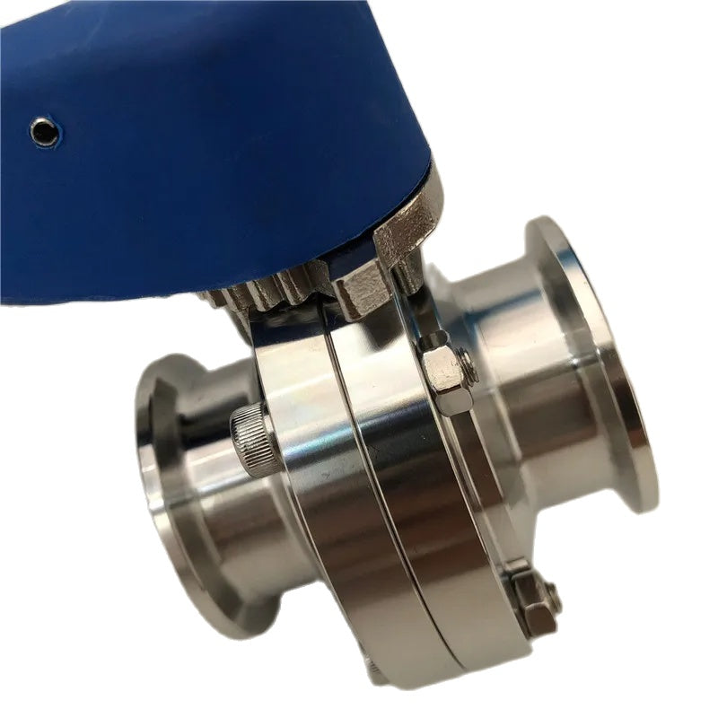 Tri-Clamp-kompatibles Absperrventil mit blauem Quetschgriff, Edelstahl 304