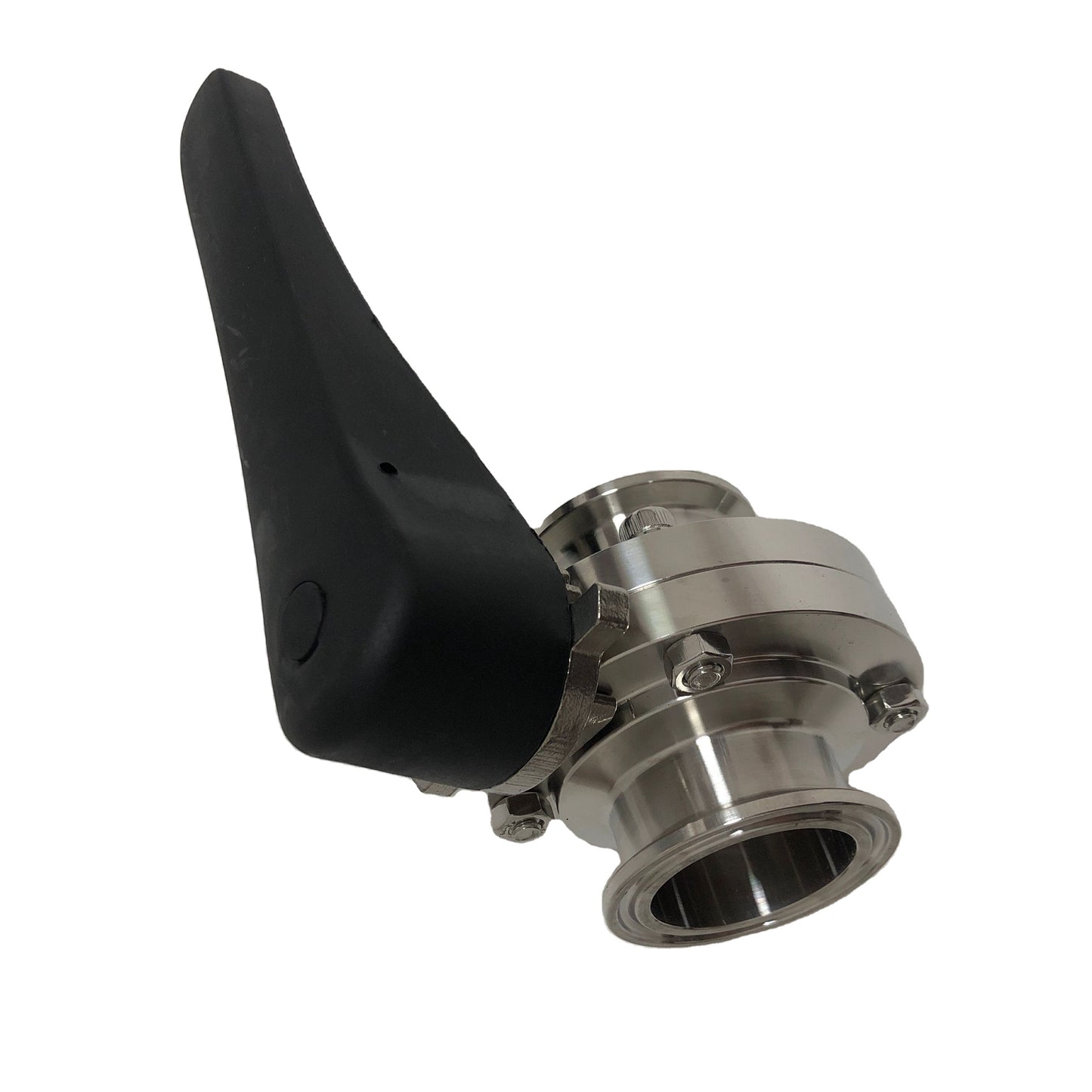Tri Clover-kompatibles Absperrventil mit schwarzem Quetschgriff, Edelstahl 304