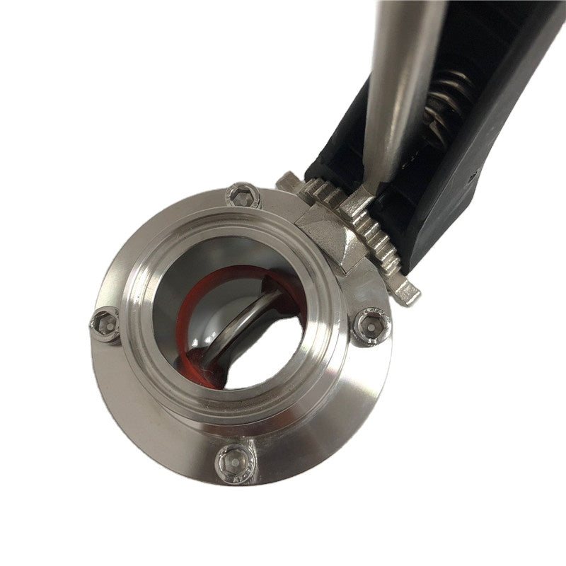 Tri Clover-kompatibles Absperrventil mit schwarzem Quetschgriff, Edelstahl 304