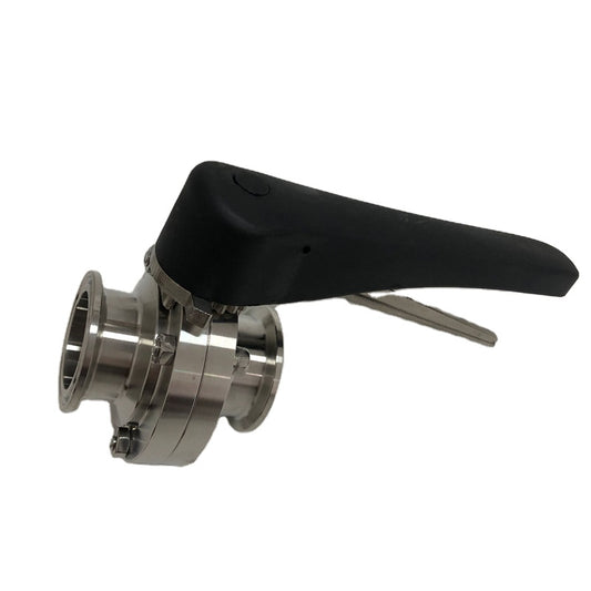 Tri Clover-kompatibles Absperrventil mit schwarzem Quetschgriff, Edelstahl 304