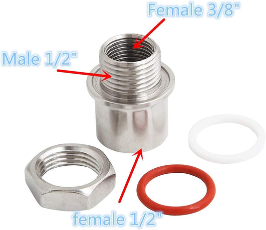 Stainless Steel Bulkhead FPT 1/2" Homebrew Weldless Bulkhead for beer kettle valve and Bi-metal Thermometer For Beer Keg Kettle Valve Beer Faucet tap Keg Fermenter