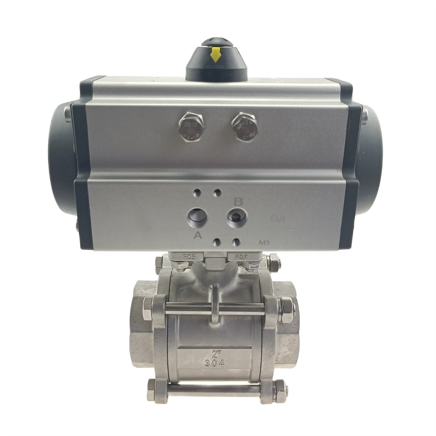 Stainless Steel Double Acting NC Pneumatic Actuated FNPT Threade Ball Valve 3-pc Bolted Type with Repair Kit