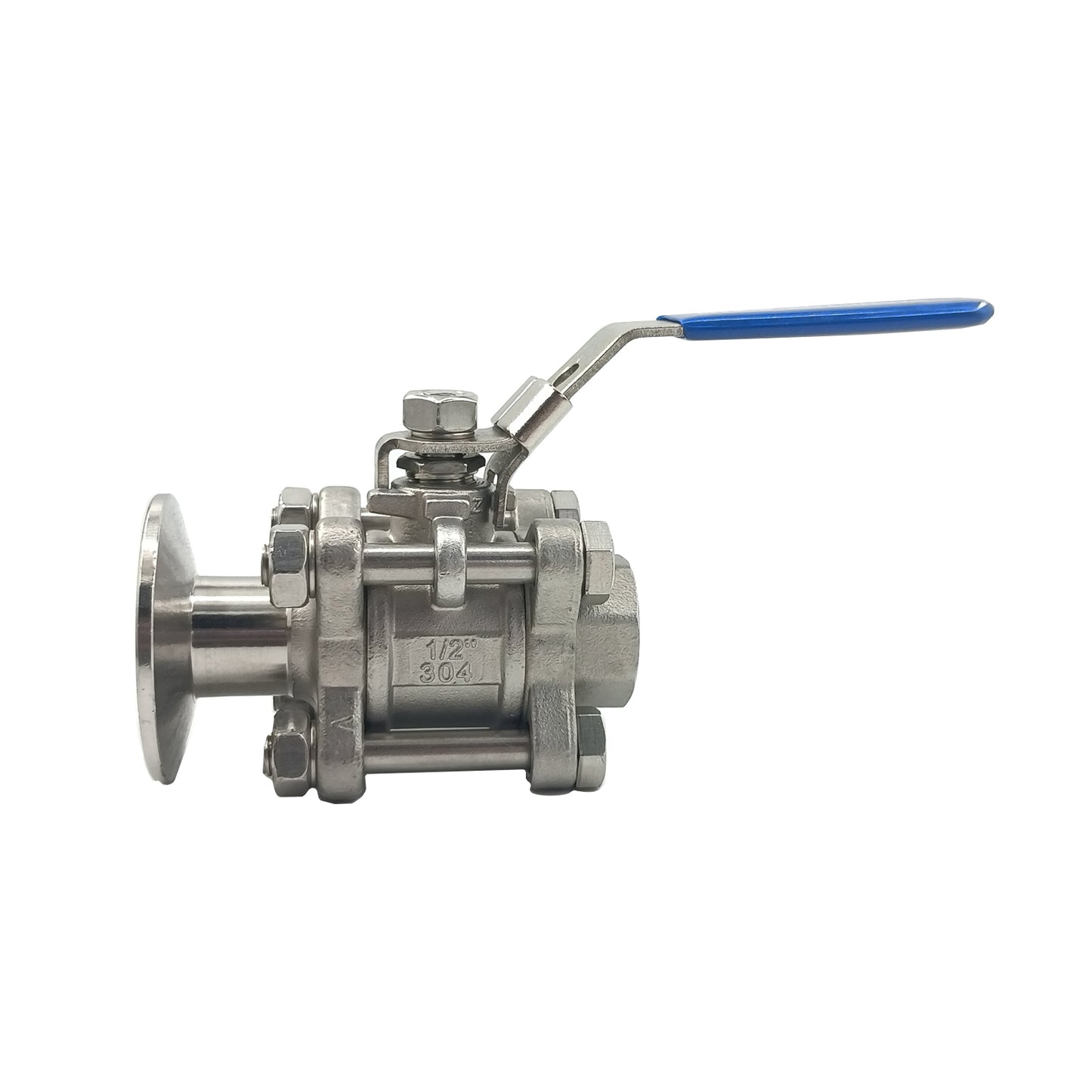 Free Shipping 304 SS Stainless Steel Ball Valve, 1/2" Female NPT to 1.5" Tri Clamp, PTFE Valve Seat, Locking Handle