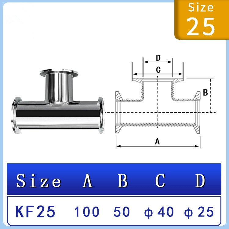 Free Shipping SS304 Stainless Steel ISO-KF Flange Tee Vacuum Pipe Fitting T-piece KF25 KF16 KF40 KF50