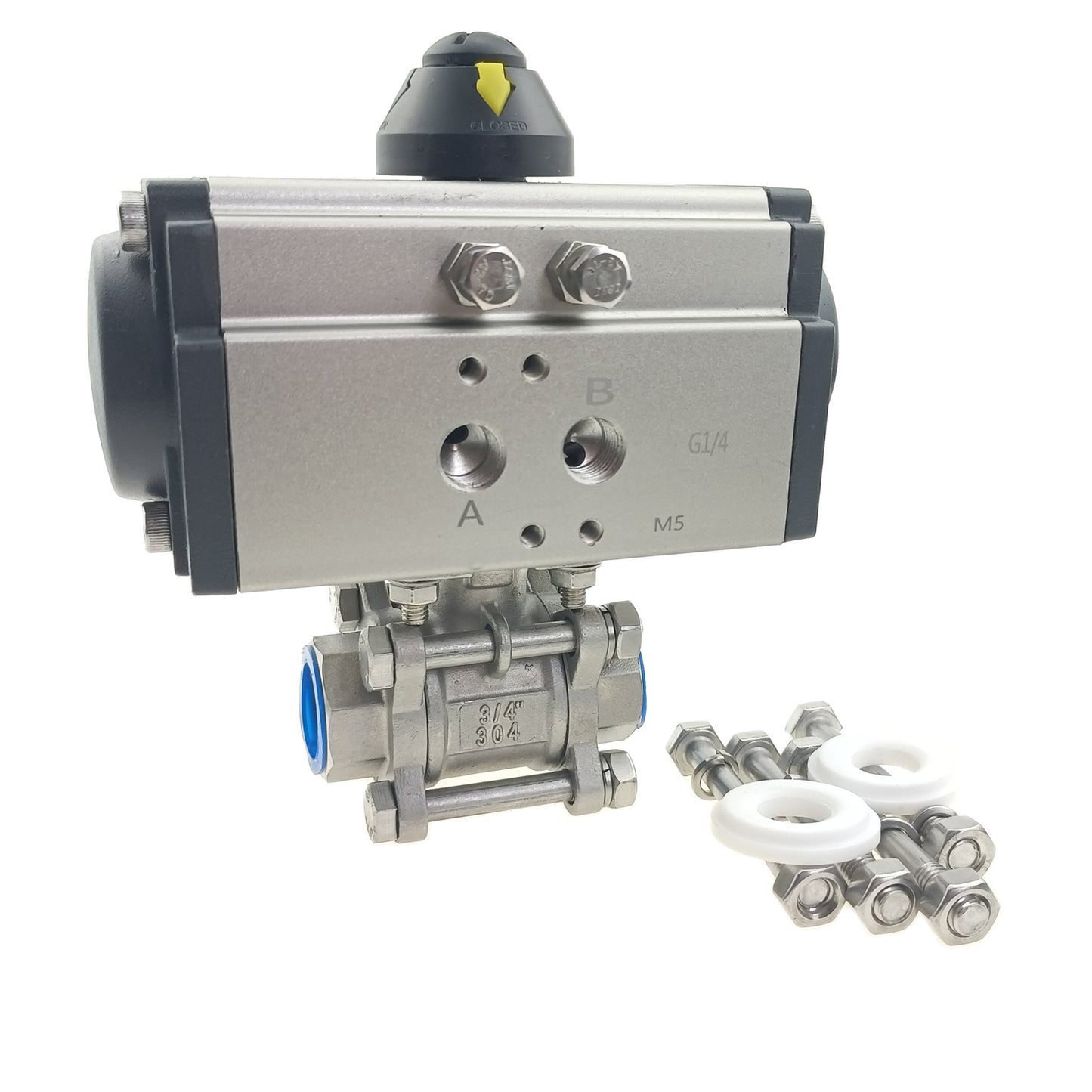 Stainless Steel Double Acting NC Pneumatic Actuated FNPT Threade Ball Valve 3-pc Bolted Type with Repair Kit