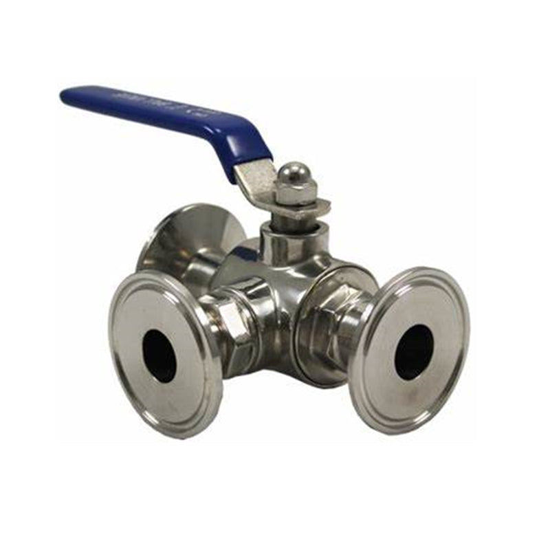 1" Tri Clamp 3-Way Ball Valve Tee Type SS304 Stainless Steel PTFE Seat JOWIN