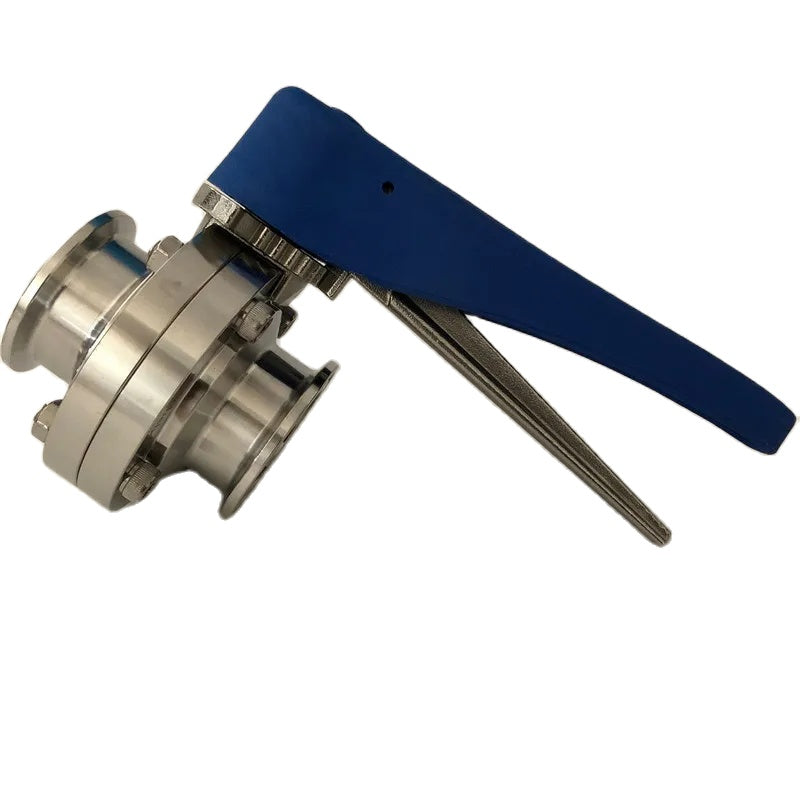 Tri Clamp Compatible Butterfly Valve with Blue Squeeze Trigger Handle Stainless Steel 304