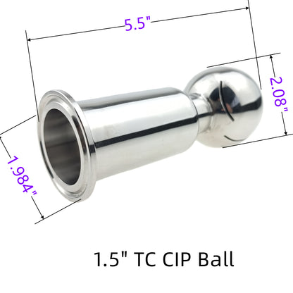 360 Degree Rotating CIP Spray Ball 1.5" Tri Clamp Connection